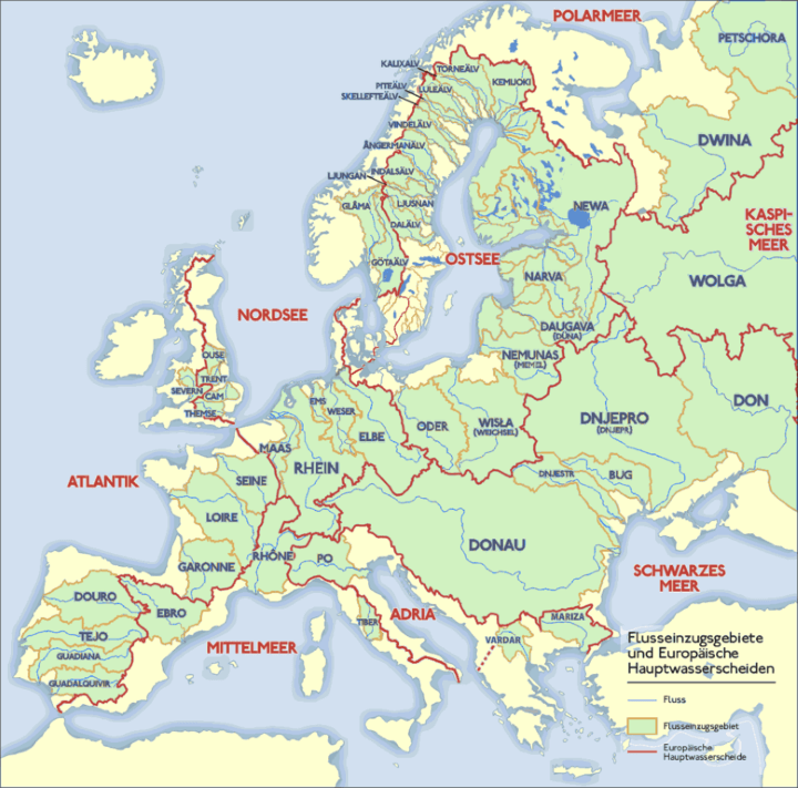 Watersheds & Drainage Basins Of Europe's Major Rivers